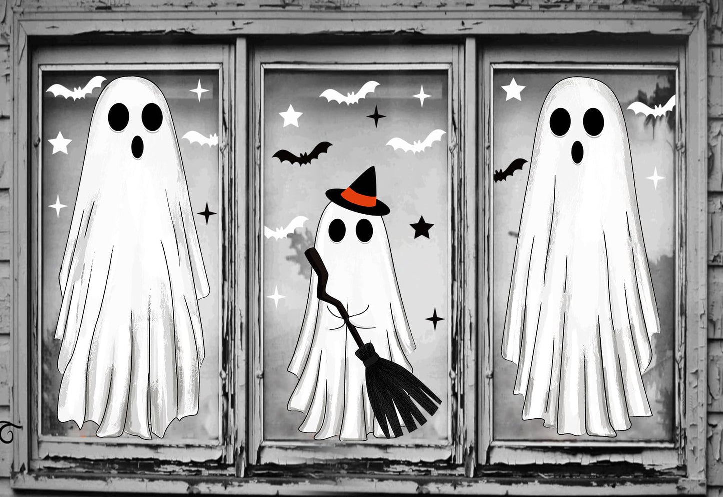 Large Halloween Window Clings Ghosts Silhouette for Glass Window Ghosts Window Stickers Decals Decorations