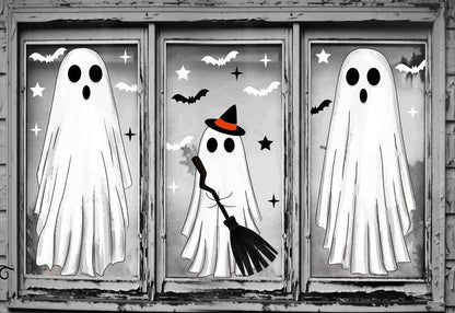 Large Halloween Window Clings Ghosts Silhouette for Glass Window Ghosts Window Stickers Decals Decorations