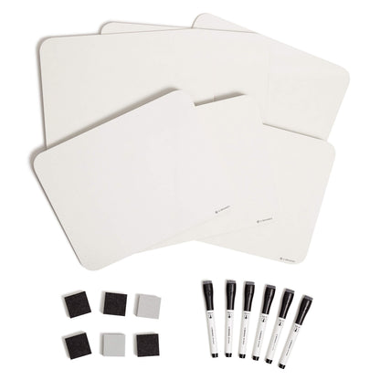 U Brands Dry Erase Lap Board Set, 12” x 9”, Small Whiteboard, Includes 6 Markers and 6 Erasers, 6 Count