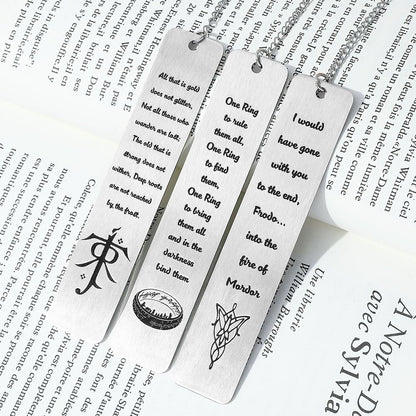 3Pcs Fantasy Bookmark Set - Metal Bookmarks with Elvish Leaf Pendant, Sword Charm & Evenstar Engraving, Epic Quotes Carved Jewelry for Book Lovers, Dark Academia Gifts for Readers (3Pcs-Silver)