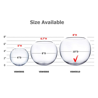 WGV Bowl Glass Vase, Diameter 10", Height 8", Open Width 6", (Multiple Sizes Choices) Clear Bubble Planter Terrarium Fish Bowl for Wedding Event Home Decor, 1 Piece (VBW0010)