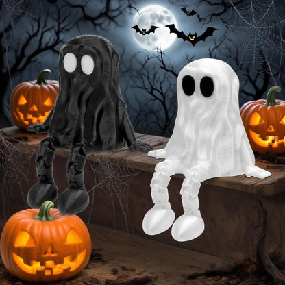 Aqzaxora 4Pcs Halloween Decorations,Ghost Decor Shelf Sitter Decorations, Outdoor,3D Printed Resin Statue, Joint Movable Figurines Bookshelf/Desk Centerpiece Shelf & Mantel Display for Halloween