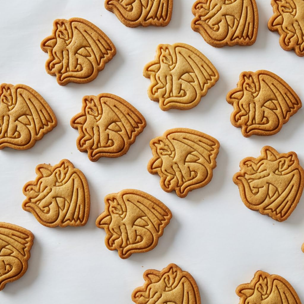 BAKERLOGY Dragon Mini Cookie Cutter and Stamp Set – Fantasy Creature Biscuit Fondant Embosser for Medieval Mythical Baking, Birthday Party Cupcake Decoration Tool