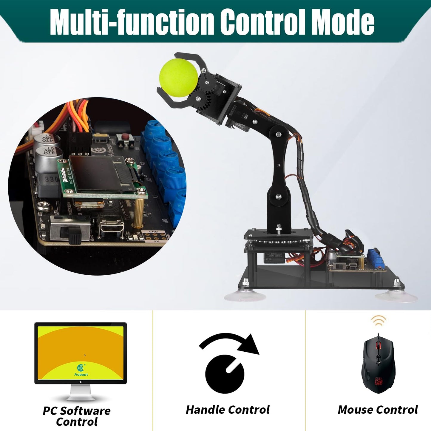 Adeept 5DOF Robotic Arm Kit Compatible with Arduino IDE, Programmable DIY Coding STEM Educational 5 Axis Build Robot Arm, Robot Starter Kit with OLED Display Processing Code and Tutorials - Blue