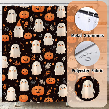 ASVEAS Halloween Ghost Cute Pumpkin Shower Curtain for Bathroom, 70x70 Inch