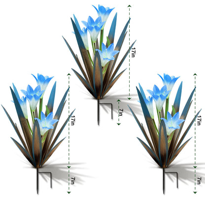 Homight Metal Agave Plant Outdoor Decoration Lily Mexican Yard Art Garden Gift Home Decor Hand Painted Metal Agave Garden Yard Statue, Outdoor Lawn Ornaments(3 Big Blue Lilies)