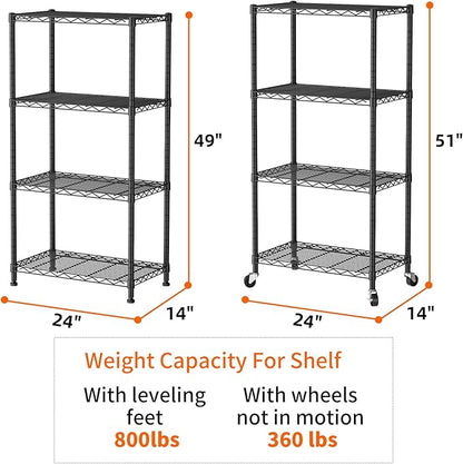 SINGAYE 4 Shelf Storage Wire Shelves Closet Bathroom Organizers Metal Pantry Kitchen Garage Shelving Unit Laundry Room Organization Home Narrow Rack Net Basket with Wheels Black