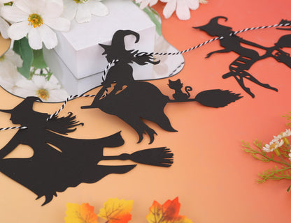 Halloween Witch Garland - Wood Witches Party Decoration, Autumn Home Witches Banner, Halloween Spooky Fireplace Decorations, Fall Bachelorette Party Vampire Decorations Supplies