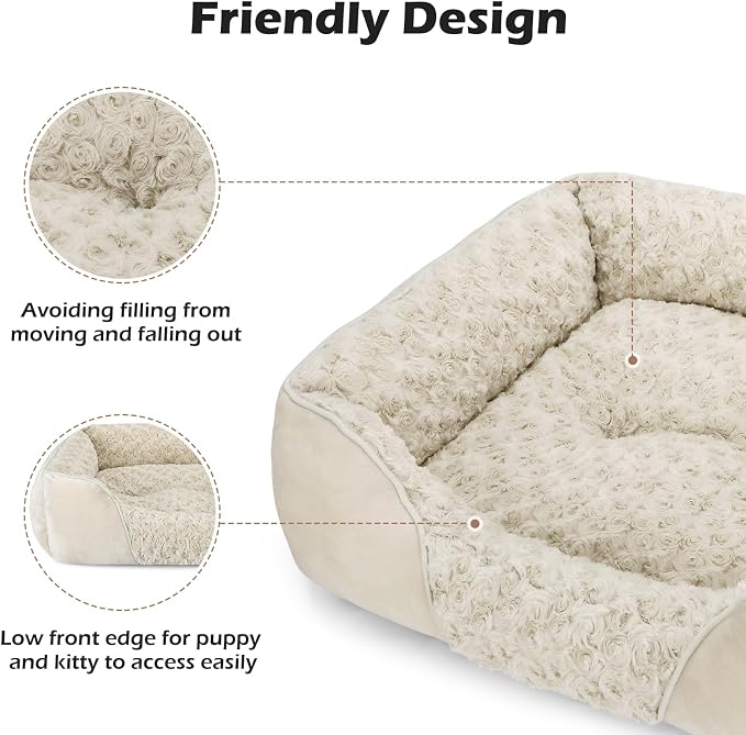 INVENHO Medium Dog Bed Rectangle Washable Orthopedic Soft Calming Sleeping Durable Pet Cuddler with Anti-Slip Bottom