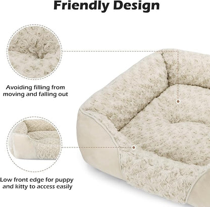 INVENHO Medium Dog Bed Rectangle Washable Orthopedic Soft Calming Sleeping Durable Pet Cuddler with Anti-Slip Bottom