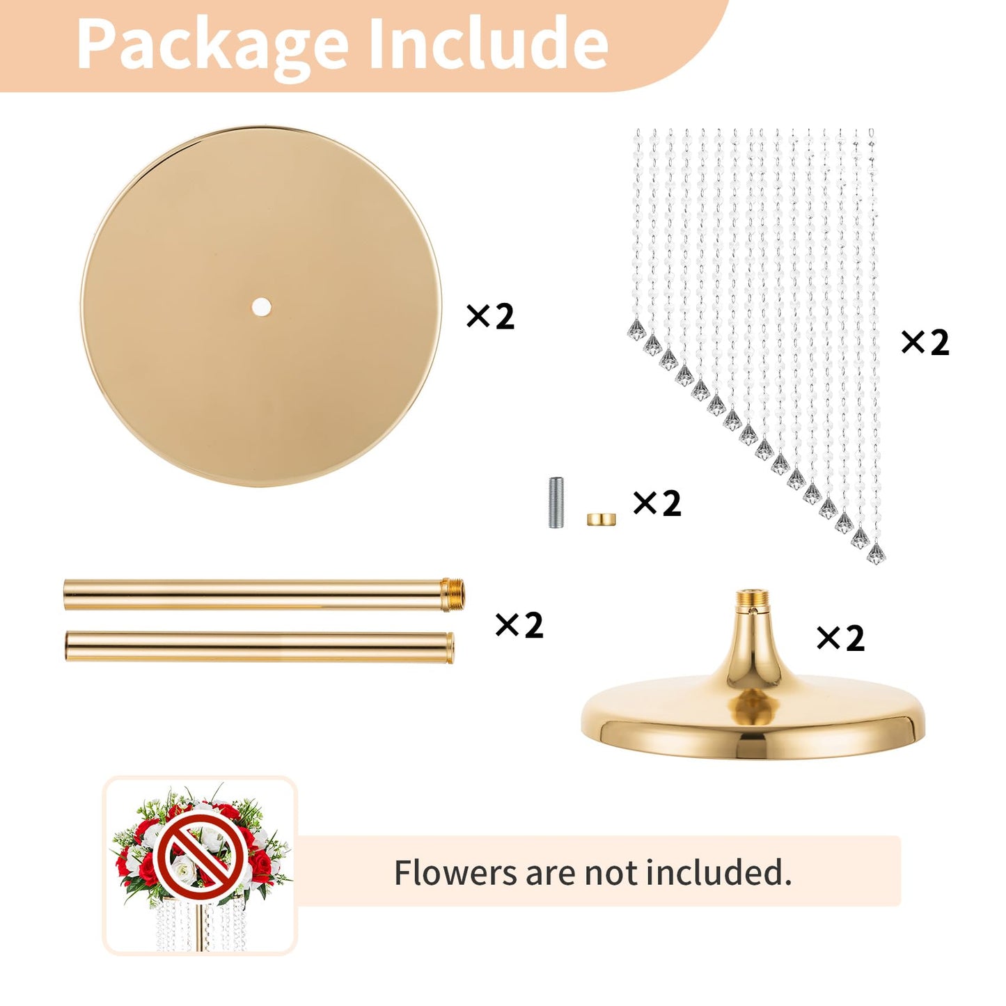 Nuptio 2 Pcs 27.6inch Tall Wedding Centerpieces Gold Vases Crystal Flower Vase Metal Flowers Stand for Party Tables Decorations - Elegant Bulk Weddings Decoration Table Chandelier Centerpiece Stands