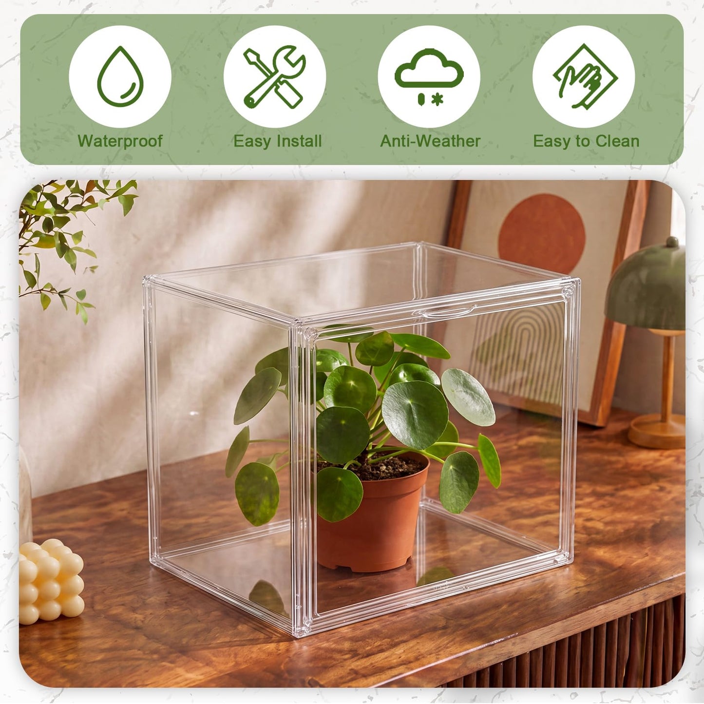 Novabright Mini Greenhouse Indoor, Clear Portable Tabletop Green House with Magnetic Door for Seed Starting, Plant Grow Warmer and Home Gardening Display (14.1 x 10.6 x 9 Inch)
