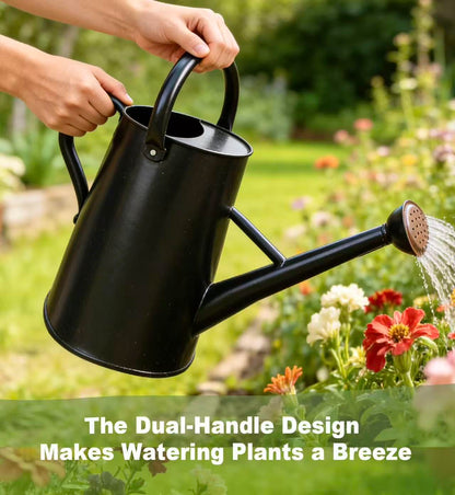 Watering Can for Outdoor&Indoor Plants，1.5 Gallon（5.7L） Metal Watering Can with with Removable Spout，Large Galvanized Steel Garden Flower Water Can Watering Pot with 2 Handles ，Black