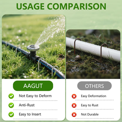 AAGUT Garden Stakes, Yard Landscape Staples Heavy Duty Galvanized 11-Gauge 6 Inch Lawn U Pins for Dog Fence,Tubing Drip Irrigation Hose, Chicken Wire, Weed Barrier Fabric 200 Pack