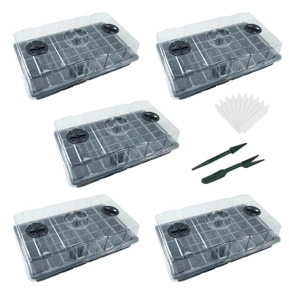 NICOLEKAY Seedling Trays Seed Starter Tray, 5-Pack Mini Propagator Plant Grow Kit Greenhouse with Humidity Vented Domes and Base for Seeds' Starting (40 Cells Per Tray, Total 200 Cells), Black