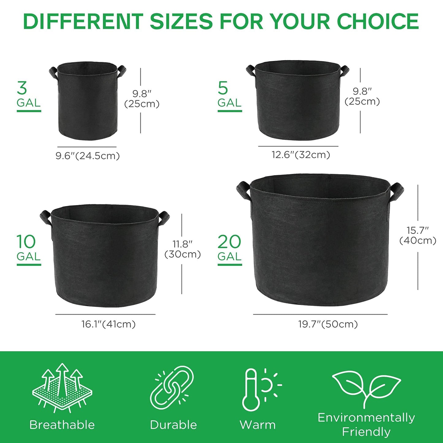 LotFancy 3 Pack 10inch Plant Saucer and 5-Pack 20 Gallon Grow Bags