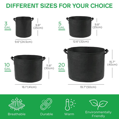 LotFancy 3 Pack 10inch Plant Saucer and 5-Pack 20 Gallon Grow Bags