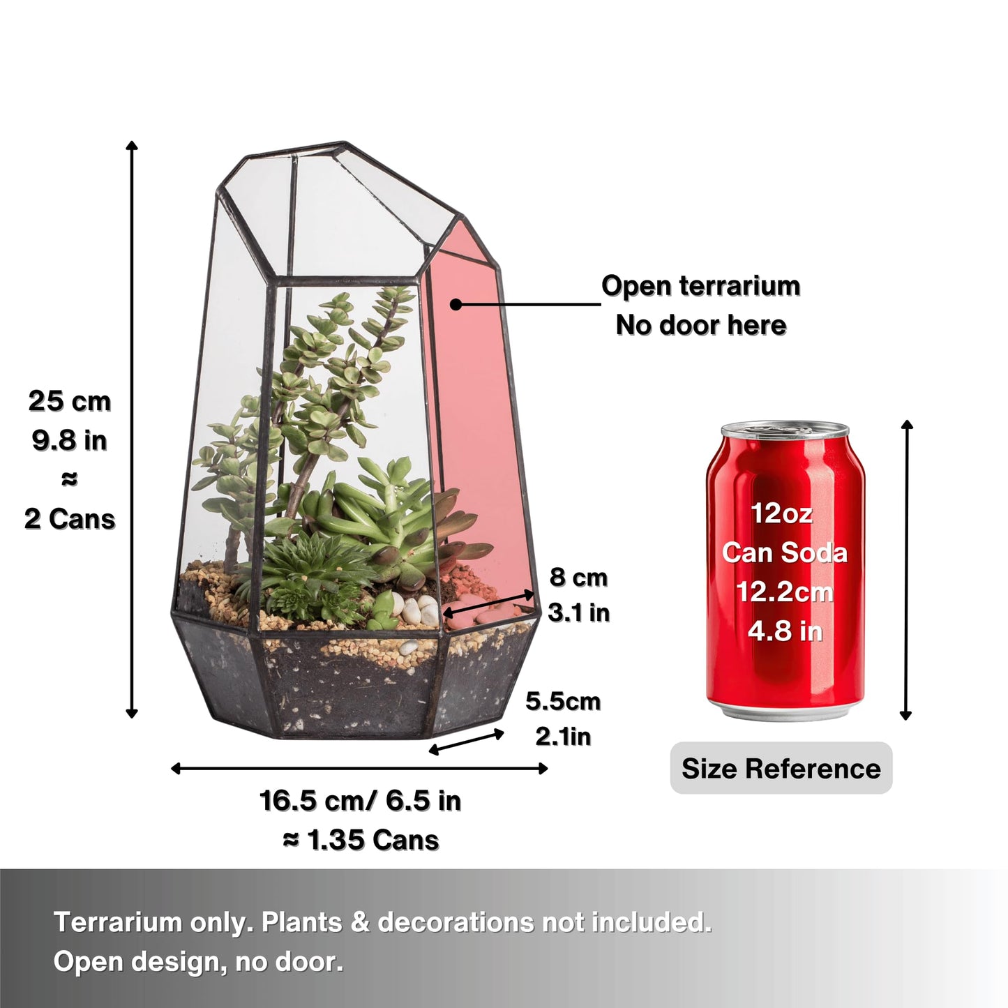 NCYP No Door Geometric Glass Terrarium Planter for Small Succulent, Small Cacti, Black Irregular Opened Terrarium Pot, Indoor Home Garden Office Tabletop Decor, 6.5" x 5.7" x 9.8" (No Plants)
