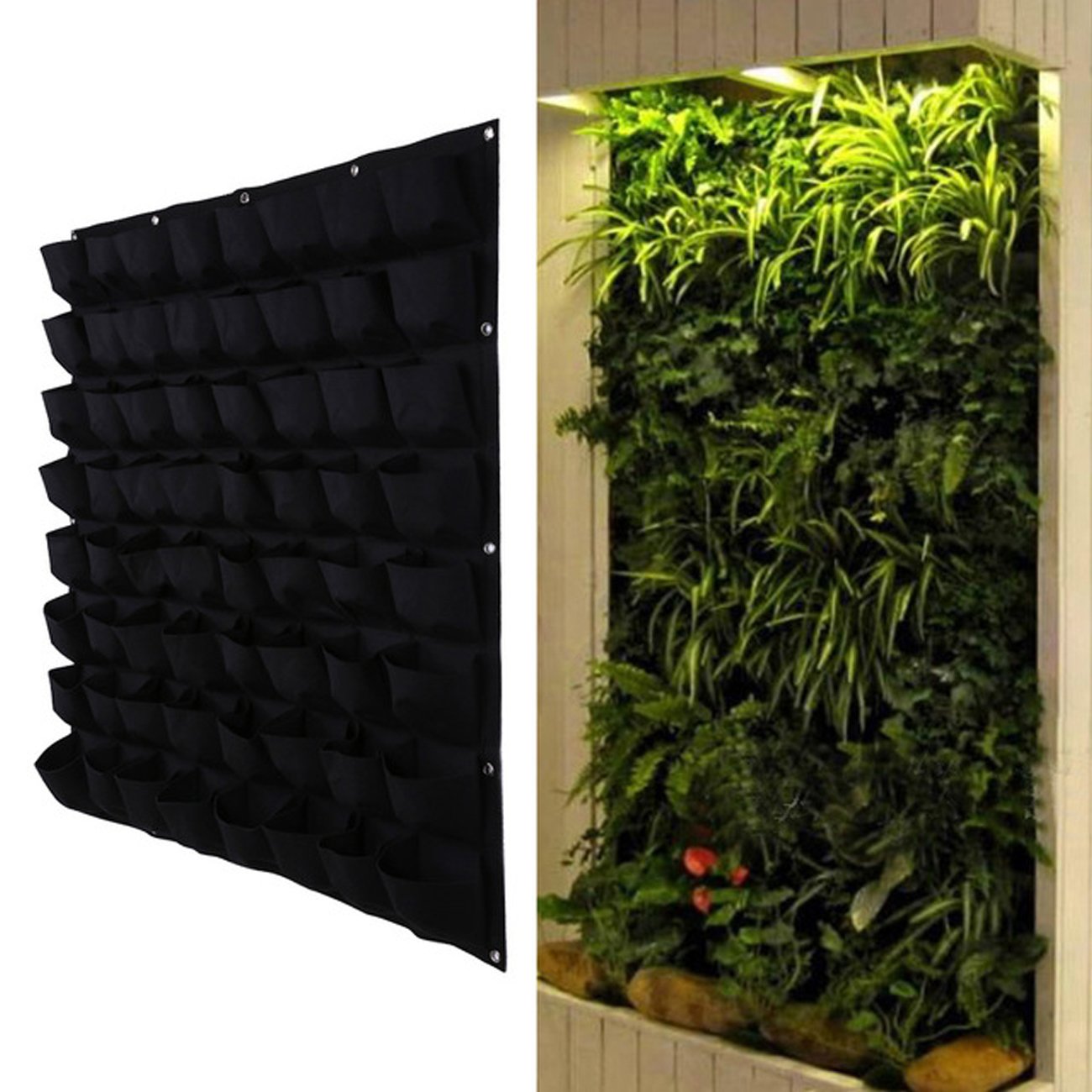 Ogrmar 64 Pockets Vertical Wall Garden Planter Plant Grow Bag for Flower Vegetable for Indoor/Outdoor (64 Pockets, Black)