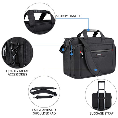 VANKEAN Laptop Briefcase Premium Laptop Case Fits Up to 17.3 Inch Business Shoulder Bag Laptop Expandable Water-Repellent Messenger Bag for Men/ Women Computer Bag for Travel/ Business/ Black