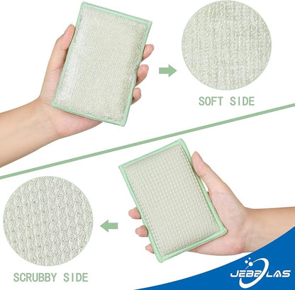JEBBLAS Bamboo Natural Absorbent Sponges Kitchen Cleaning Sponges Reusable Dish Washing Sponges Beige (8 Pack)