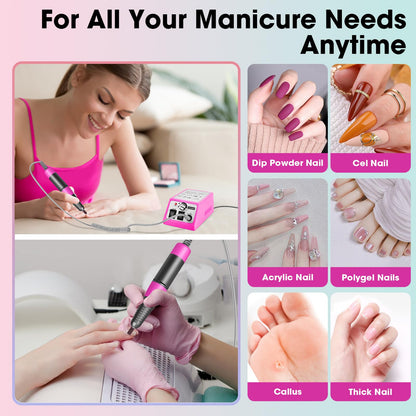 LAVAED Professional Nail Drill Electric Nail File Kit, Nail Filer Electric with 156pcs Sanding Bands and Nail Dril Bits for Acrylic, Gel Nail Manicure and Pedicure, Pink