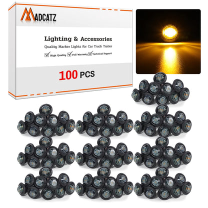 MADCATZ 100 PCS 3/4in Round LED Clearance Light for Trailer, Truck, RV - Smoked Lens Amber Light, 0.8 x 0.8 x 1 inches