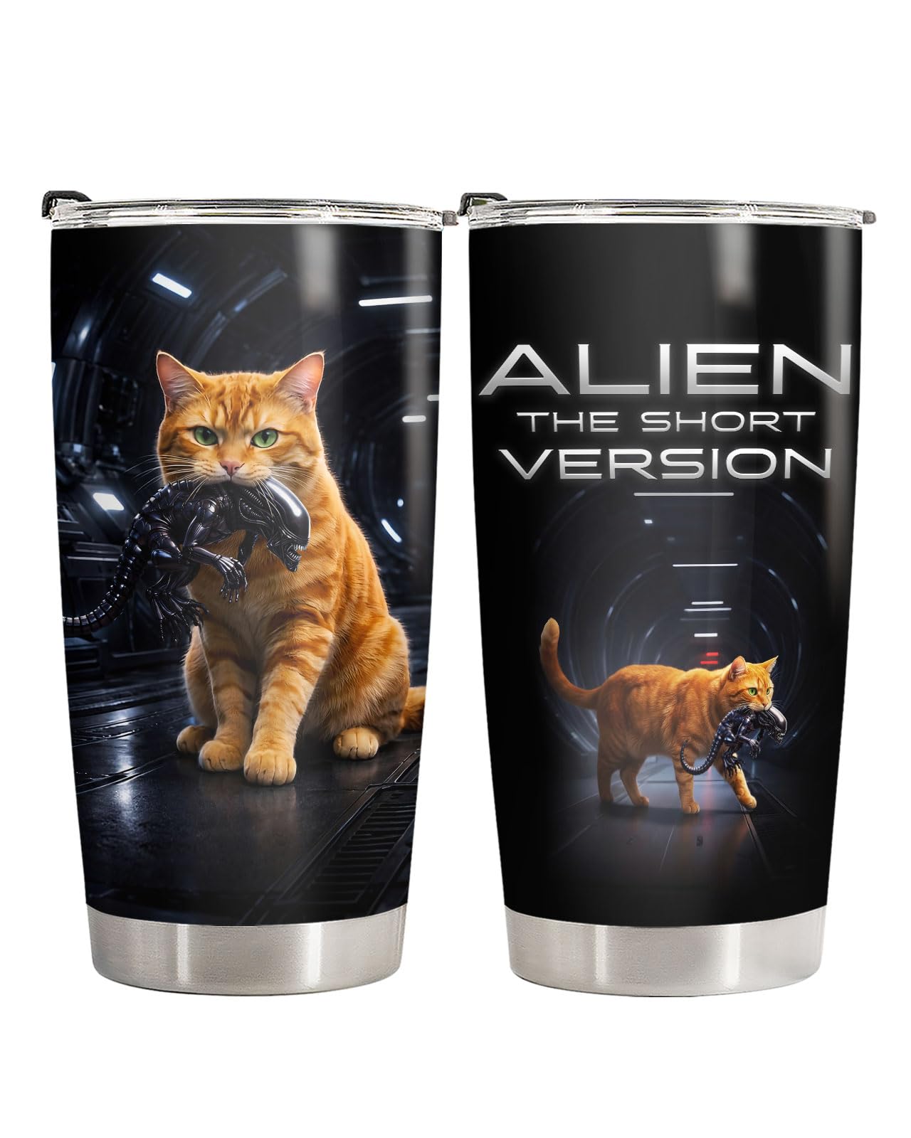 fat mummy Cat Alien Tumbler 20oz Stainless Steel Insulated Travel Mug with Lid Space Creature Funny Cat Cup Sci Fi Movie Parody Gifts for Cat Lovers Birthday