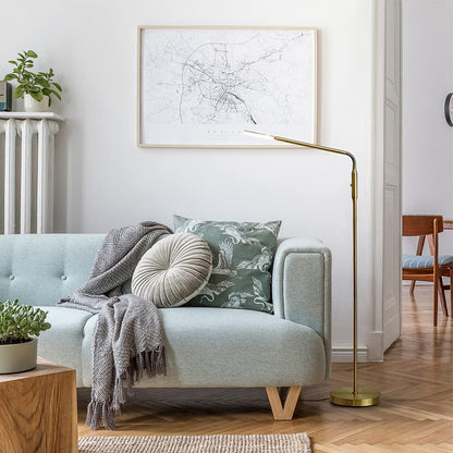 O’Bright Moon - Dimmable LED Floor Lamp, Adjustable Color Temperature for Bedside Reading, Work Light, Art/Crafting Light, Sewing, 360° Flexible Gooseneck, Rotatable Lighting, Antique Brass