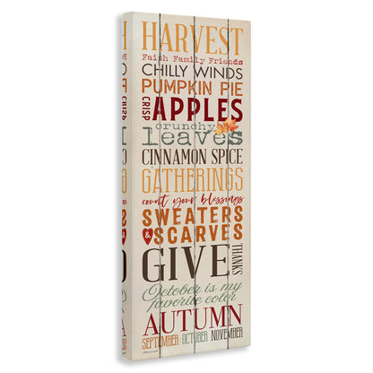Stupell Industries Fall Halloween Holiday Pumpkin Word Wood Texture Design, Designed by Stephanie Workman Marrott, 10 x 24, Canvas Wall Art