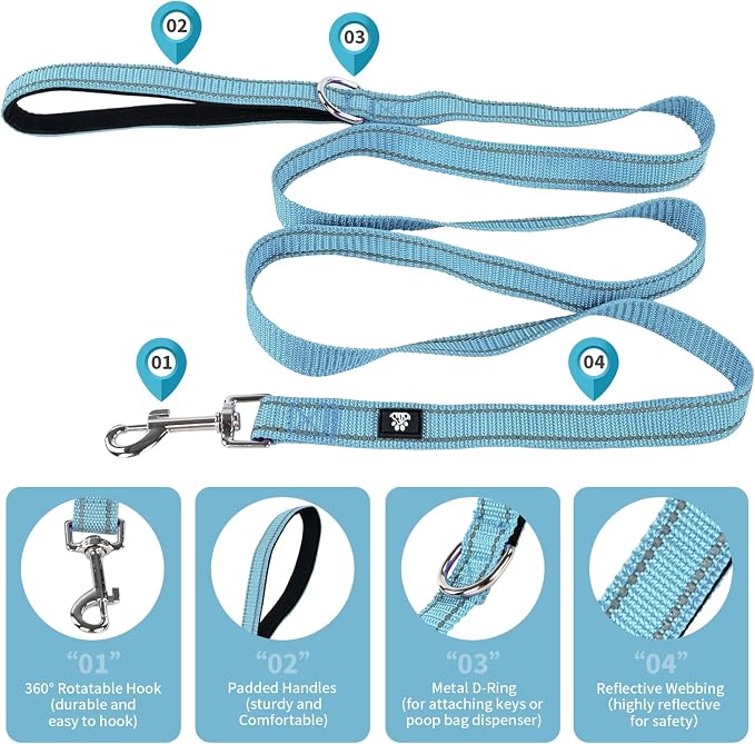 NESTROAD Dog Collar and Leash Set,Reflective Dog Collars with Quick Release Buckle,Adjustable Nylon Pet Collar for Small Medium Large Dogs(Large,Blue)