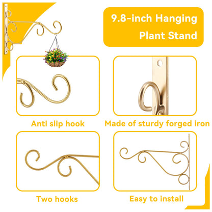 Hanging Plant Bracket 9.8inch, Gold Plant Hooks Plant Hanger Bracket for Indoor Outdoor Planter Flower Pot Bird Feeder Wind Chime Lanterns