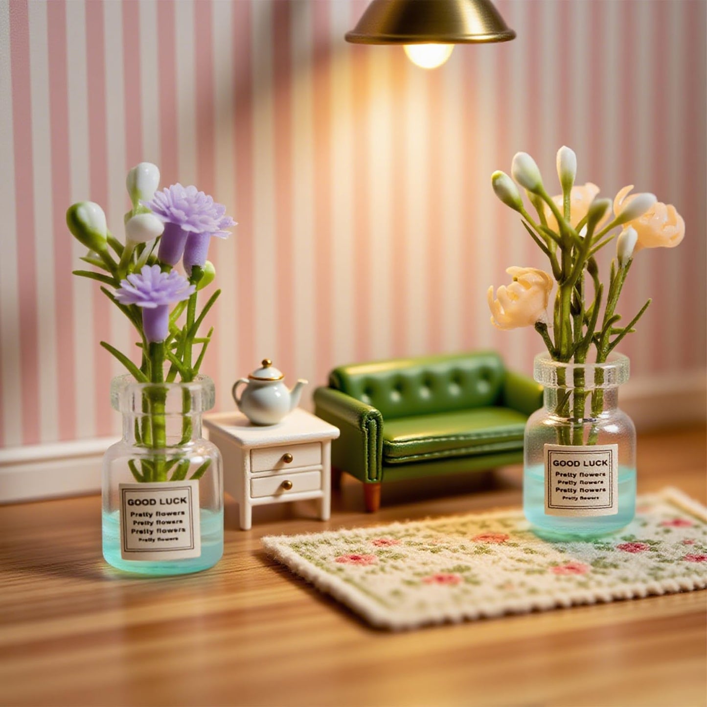 Hanycon 20PCS Cute Flower Bouquet in Glass Vase Miniature Flowers with Luminous Vase Mini Artificial Plants for Fairy Garden DIY Garden Plant Pot