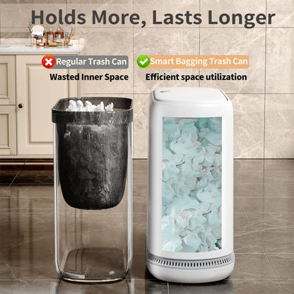Small Bathroom Trash Can with Lid, 3 Gallon Slim Garbage Bin with Pop-Up Lid & Air-Pressure Bag Lock, Mini Waste Basket for Bathroom, Bedroom, Kitchen, Office, Rv, White - Includes 75 Bags (5 Rolls)
