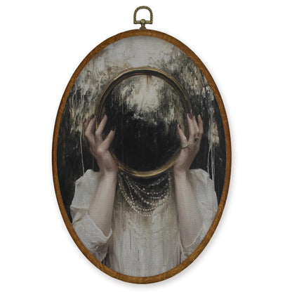 WULQYING Dark Academia Witch Wall Art Decor, Gothic Witchy Oval Framed Canvas Art Prints, Moody Goth Mirror Witch Wall Hanging Decor for Home Bedroom Living Room Gallery, 8.5x11.4 Inches