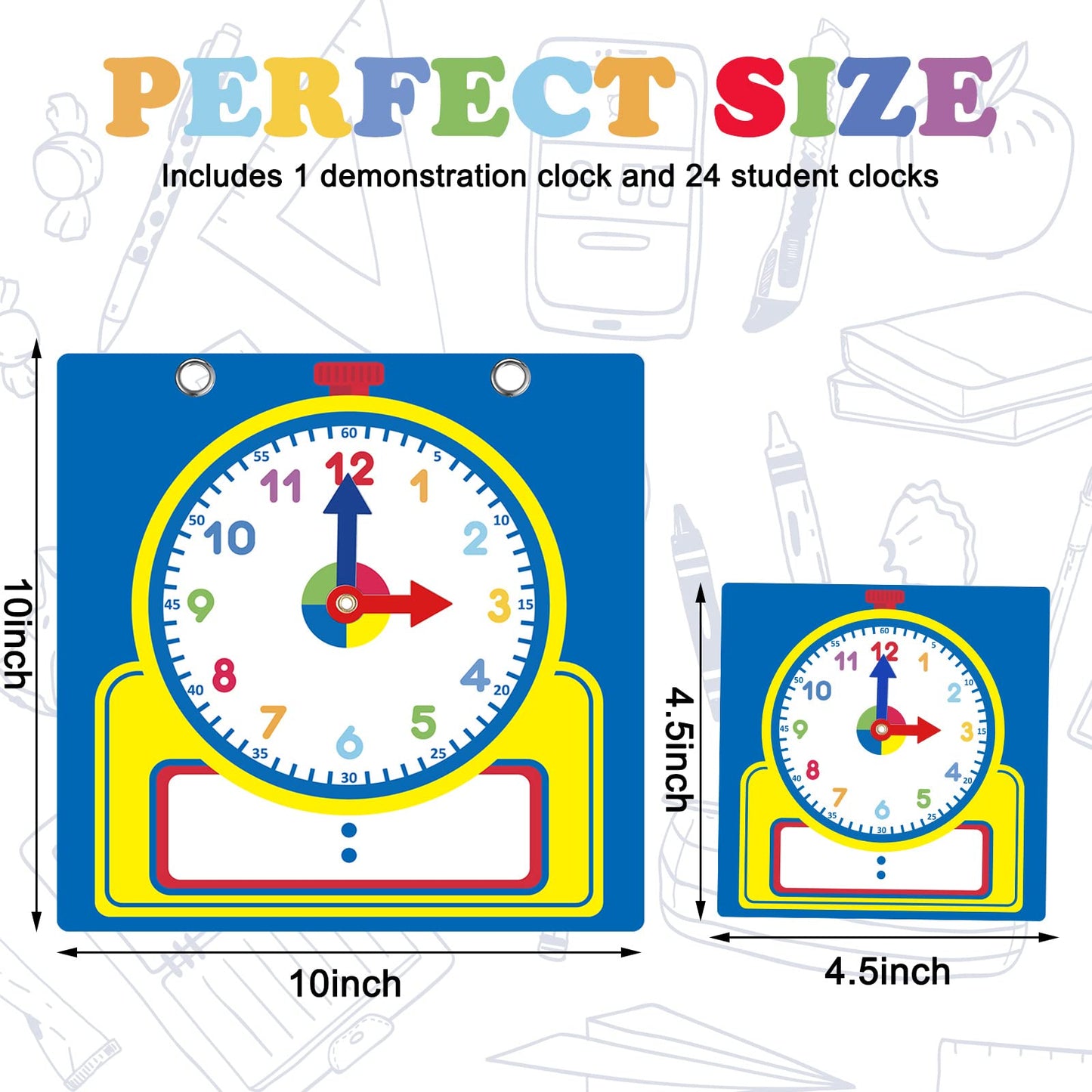 Junkin 25 Pcs Teaching Clock Kit, Learning Clocks for Kids Learning Time with Erasable Surface for Home School Classroom Supplies(Cute Style)