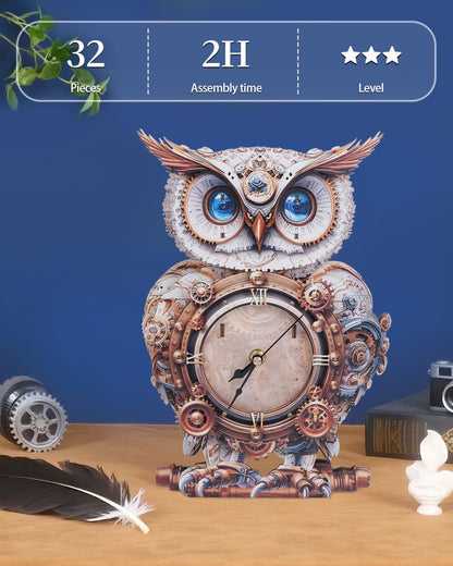Rnfinewow 3D Wooden Puzzles for Adults, 3D Puzzle Owl Clock Kit (with Pendulum), Mechanical Owl 3D Puzzles for Adults Home Decor DIY Clock Puzzle Gifts for Women Men