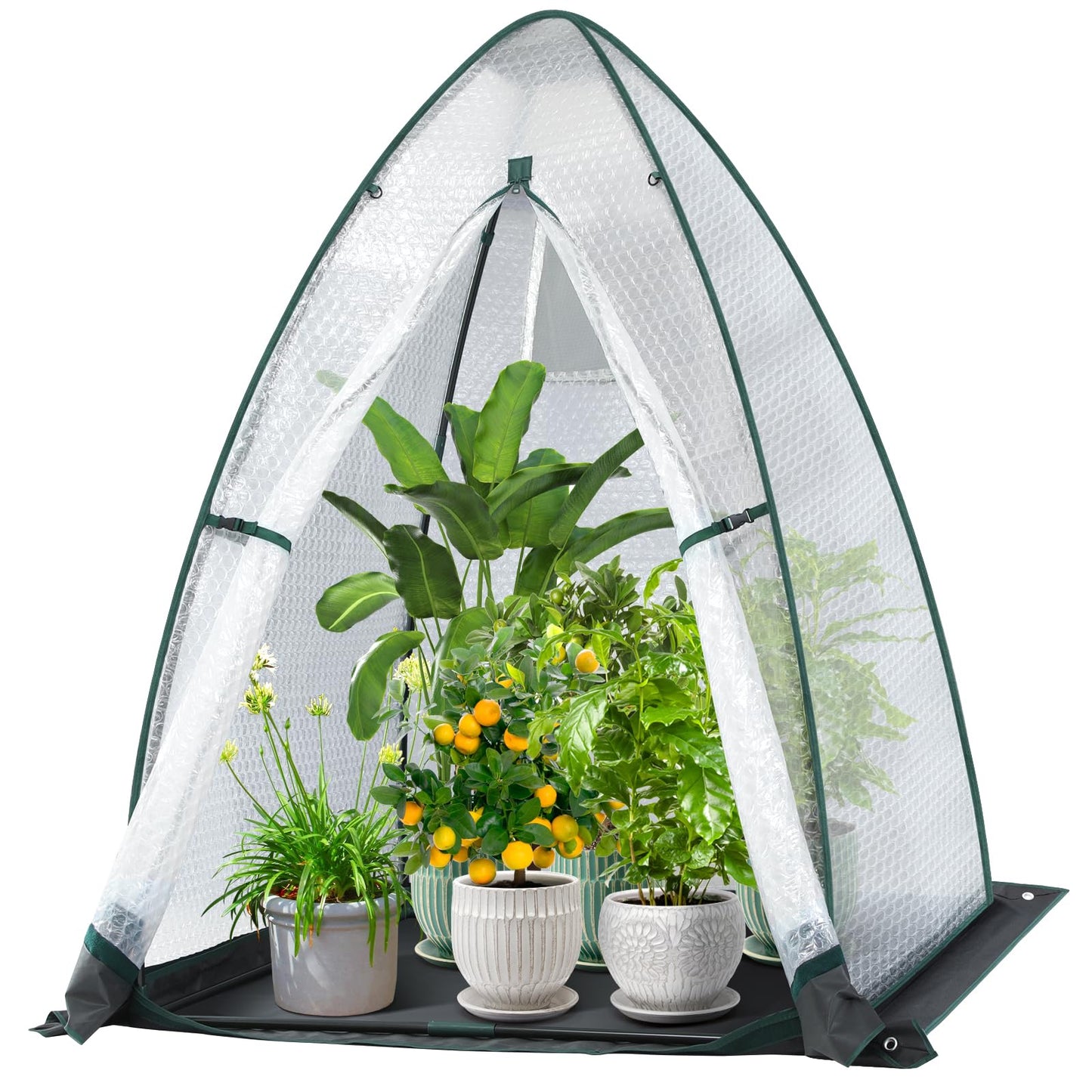 Green House for Outside Heavy Duty, Ohuhu Portable Walk-in Winter Greenhouse with Thick PE Bubble Cover - Small Greenhouses Outdoor for Plants Winter Protection