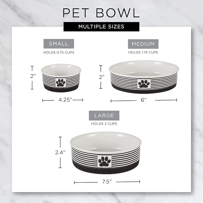 Bone Dry Ceramic Food Bowls, Non-Slip & Dishwasher Safe, Large Set, 7.5x2.4, Peace Paw, 2 Count