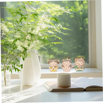 BEAHING Face Planter, Fairy Girl Face Plants Pots, Resin Waterproof Head Pot with Drainage Hole, Small Girl Face Succulent Pots for Indoor Plants Tiny Cactus (Praying)