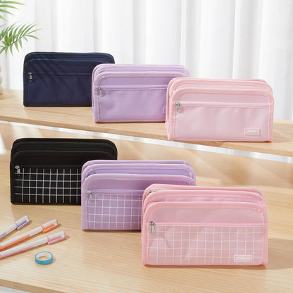 Sooez Large Pencil Case, Big Capacity Pencil Pouch Pen Bag with 3 Compartment, Portable Canvas Stationery Organizer with Zipper, Cute Aesthetic School Supplies for Teen Girls College, Pure Pink