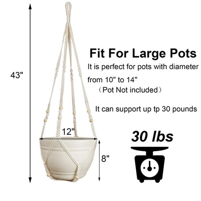 Bouqlife 43 Inches Macrame Plant Hanger Large for 14 inch Pot Extra Long No Tassel Cotton Rope Hanging Plant Holder with Ceiling Hook Bohemian Home Décor Beige 2Pack
