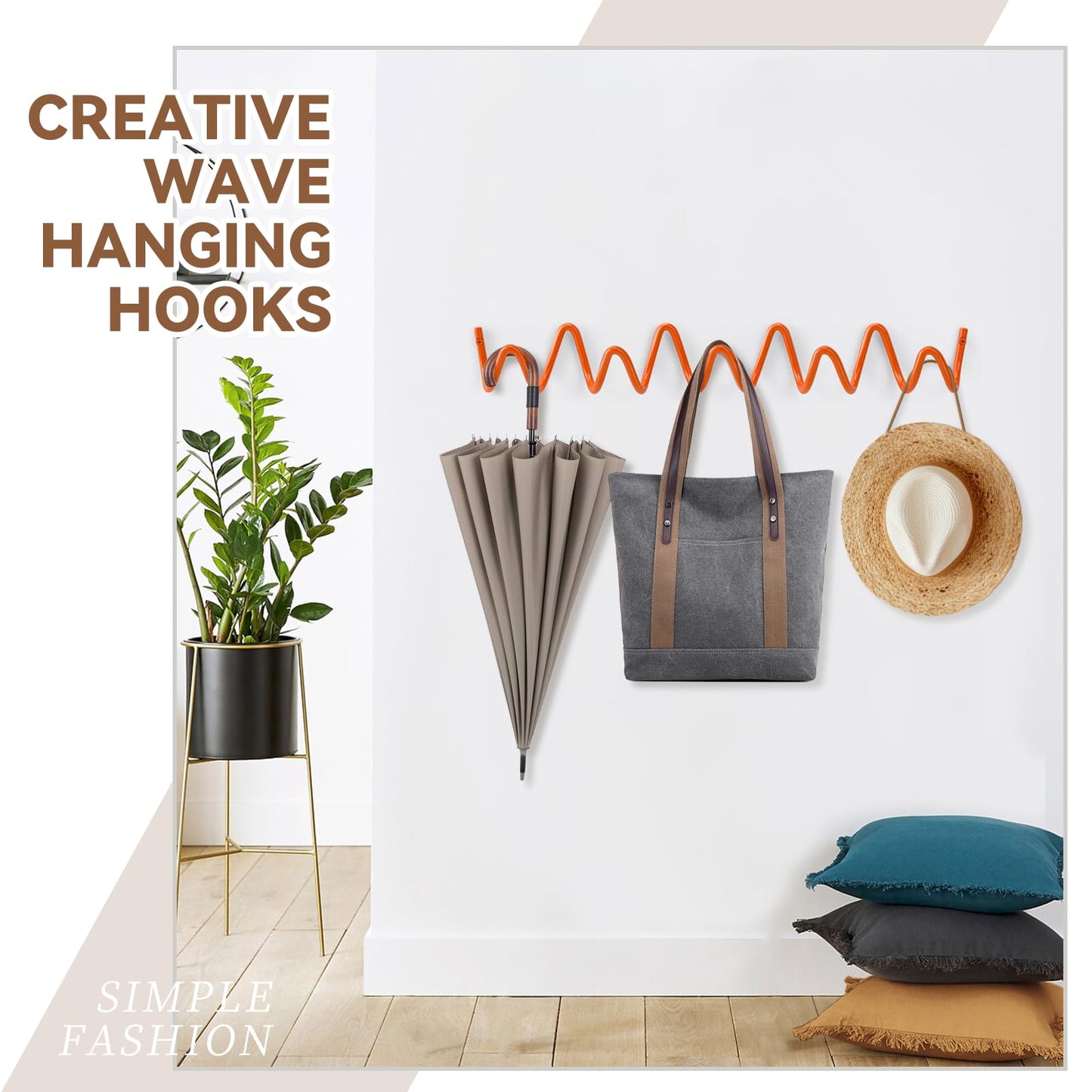 Bumtosc Coat Rack Wall Mount, Creative Wave Wall Hooks 20KG Capacity, Easy Installation, Multi-Purpose Hooks for Coat, Hat, Bag, Umbrella (Black, 29cm x 7.5cm (11.41" x 2.95"))