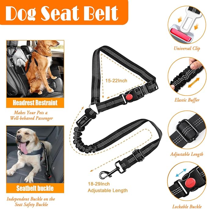 LOBEVE No Pull Dog Harness, Collar & Leash Set | Includes Dog Seat Belt, Collapsible Bowls & Poop Bag Dispenser. Ideal for Training, Walking, Hiking. Fits Small to Large Dogs(Black-XL)