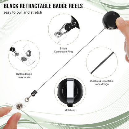 Handepo 200 Pcs Retractable Badge Reels Bulk Retractable Badge Holders with Clips ID Holder Key Ring Clip for Office Worker Students Teachers Doctor Nurse Name ID Card Holder Key Card(Black)