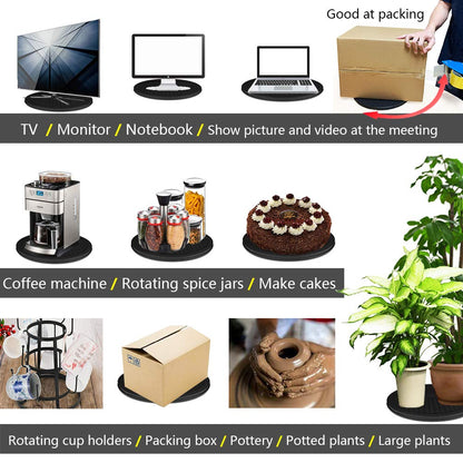 VOLCANOES CLUB Lazy Susan Turntable Organizer - 12 Inch Heavy Duty Rotating Swivel Stand with Steel Ball Bearings for Spice Cabinets, Flat Panel Monitor, TV, Painting, Display, Potted Plants (Black)