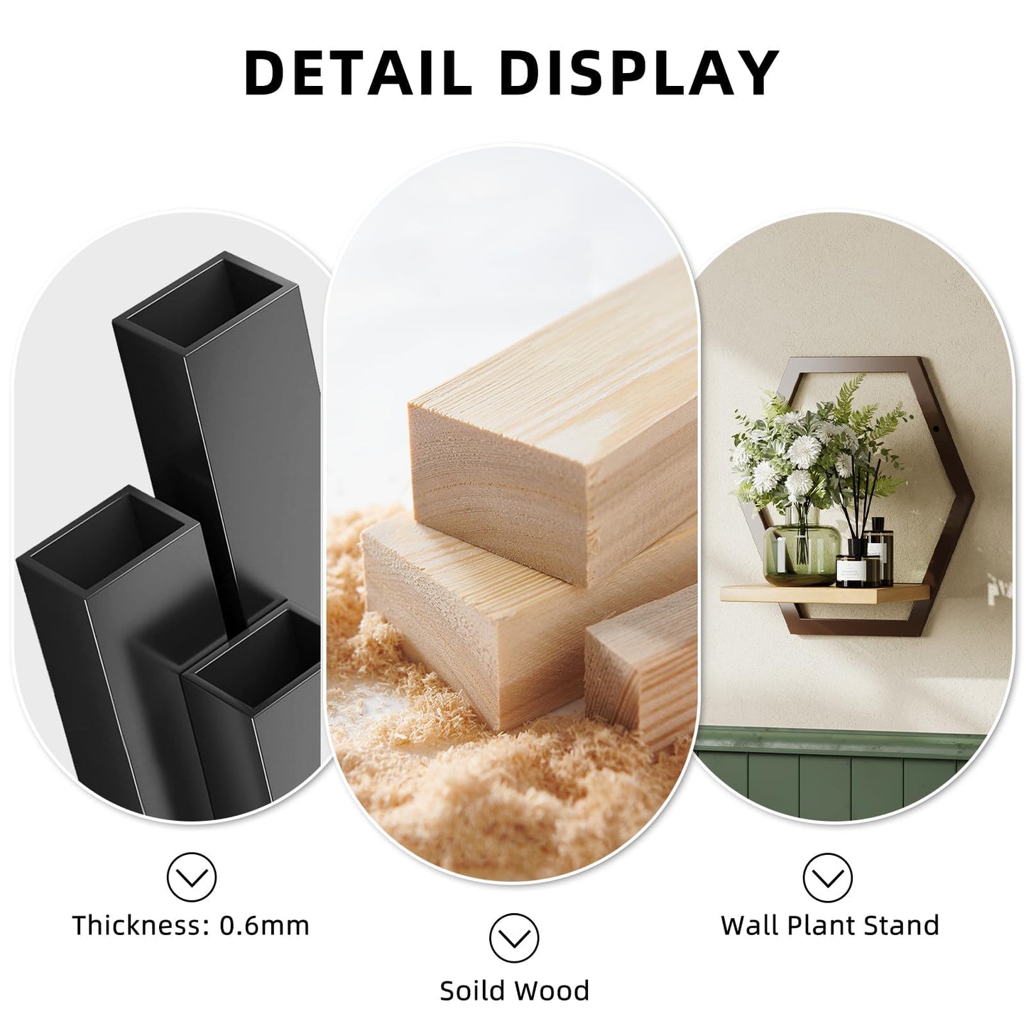 Rioneta 2 Pack Solid Wood & Heavy Duty Metal Wall Plant Stands,9 inch Natural Wood Shelf, Boho Arch Hanging Planter for Indoor 25 LB Load for Plants Coffee