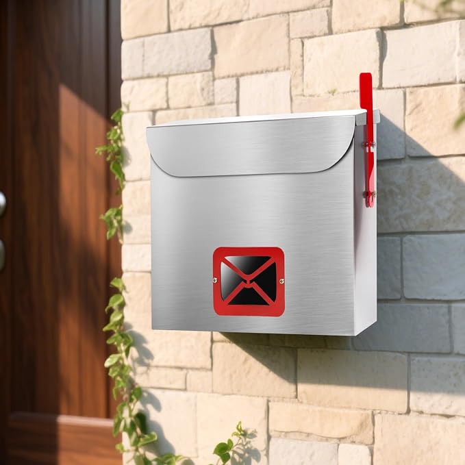 Stainless Steel Wall-Mount Mailbox for House,Rust-Proof Metal Mail Boxex, Large Capacity Post Box,Mailboxes for Outside(Triangle No Lock)