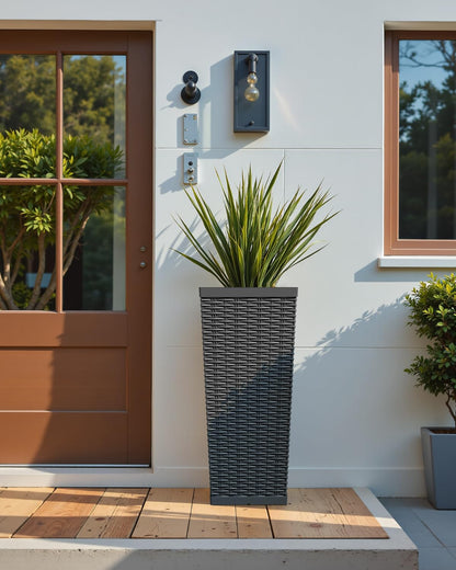 Greesum 23 Inch Tall Plastic Planters (Set of 2), Large Outdoor Flower Pots with Detachable Inner Pot & Drainage Holes for Plants, Trees, Patio, and Garden, Black