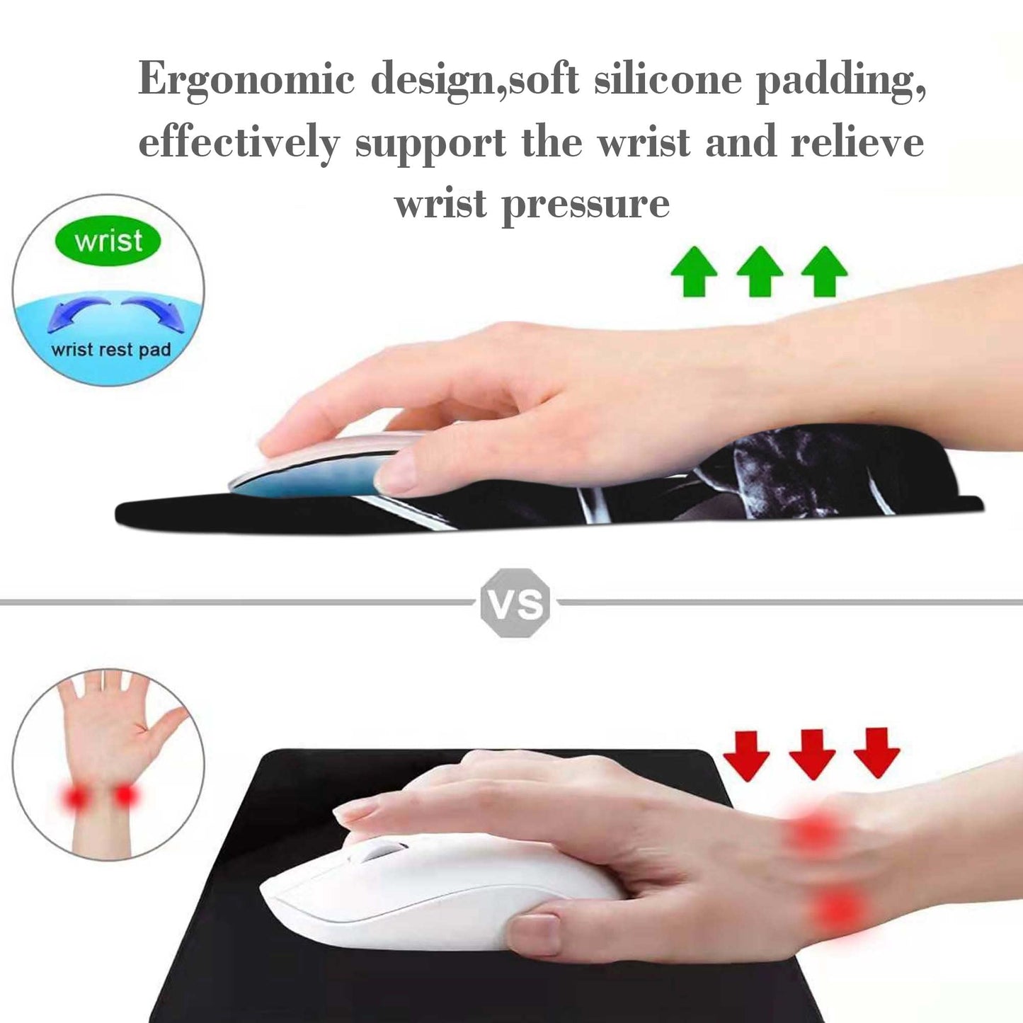 Black Mouse Pad with Wrist Rest,Non-Slip Rubber Base for Comfortable Gaming Mousepad - Ergonomic Mouse Pads with Wrist Support Suitable for Laptop Desktop and Work, Office Desk Accessory
